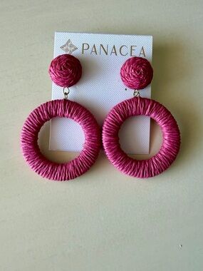 NWT Panacea Pink Raffia Wrapped Circle Drop Earrings